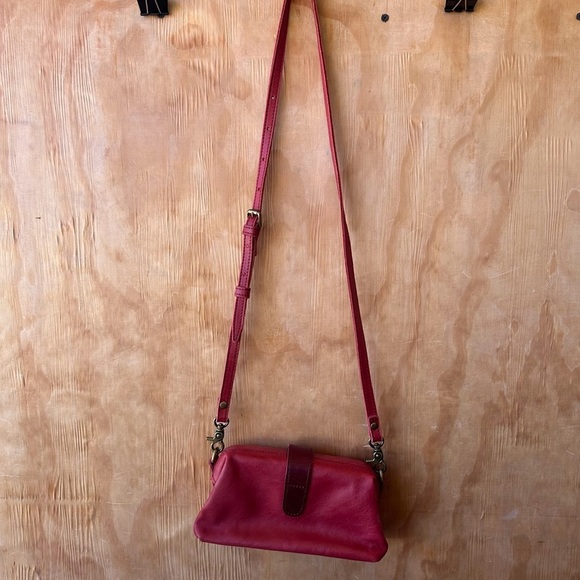 Red Leather Crossbody Hinged Closure Mini Bag - Picture 9 of 10